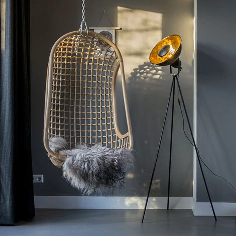 QAZQA Moderno Lámpara De Pie Industrial Trípode Negro Con Dorado - MAGNA Basic 25 Acero Redonda /Alargada Adecuado Para LED Max. 1 X 40 Watt 4 QAZQA Moderno Lámpara De Pie Industrial Trípode Negro Con Dorado - MAGNA Basic 25 Acero Redonda /Alargada Adecuado Para LED Max. 1 X 40 Watt - Imagen 2