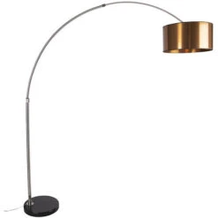 QAZQA Moderno Lámpara De Arco Acero Pantalla Cobre 50cm - XXL Metálica /Textil Alargada Adecuado Para LED Max. 1 X 60 Watt
