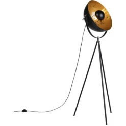 QAZQA + Diseño Trípode Industrial Negro/oro - MAGNA 40 Eglip Acero Esfera /Redonda Adecuado Para LED Max. 1 X 60 Watt