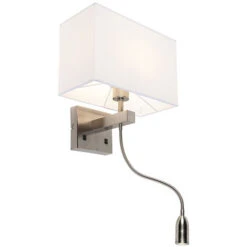 QAZQA + Moderno Aplique Acero Brazo Lectura Pantalla Crema - BERGAMO Textil /Acero Cuadrada /Rectangular Incluye LED Max. 1 X 3 Watt
