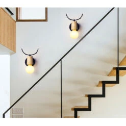 Loft (Negro)Lámpara De Pared Creativa De Ciervo Metal Madera E27 Aplique De Pared Para Casa Niño Dormitorio Hotel Bar Restaurante (Negro) -Trio Ventas 14942508 2