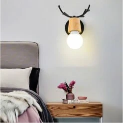Loft (Negro)Lámpara De Pared Creativa De Ciervo Metal Madera E27 Aplique De Pared Para Casa Niño Dormitorio Hotel Bar Restaurante (Negro) -Trio Ventas 14942508 3