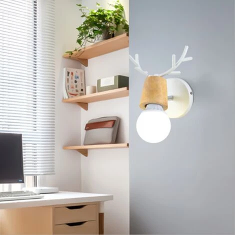 Loft (Blanco)Lámpara De Pared Creativa De Ciervo Metal Madera E27 Aplique De Pared Para Casa Niño Dormitorio Hotel Bar Restaurante (Blanco) 5 Loft (Blanco)Lámpara De Pared Creativa De Ciervo Metal Madera E27 Aplique De Pared Para Casa Niño Dormitorio Hotel Bar Restaurante (Blanco) - Imagen 3