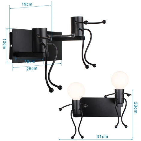 2 Cabeza Creativo Vintage Apliques De Pared Metal Industrial Retro Lámpara De Pared Base De Hierro Art Deco E27 Base Para Bar Dormitorio Cocina Restaurante Cafetería Pasillo (Negro) 7 2 Cabeza Creativo Vintage Apliques De Pared Metal Industrial Retro Lámpara De Pared Base De Hierro Art Deco E27 Base Para Bar Dormitorio Cocina Restaurante Cafetería Pasillo (Negro) - Imagen 5