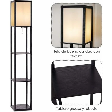Estantería Con Lámpara Pie Con Pantalla 3 Estantes De Madera Moderna Para Sofá Cama Salón Habitación Estudio Decoración 7 Estantería Con Lámpara Pie Con Pantalla 3 Estantes De Madera Moderna Para Sofá Cama Salón Habitación Estudio Decoración - Imagen 5