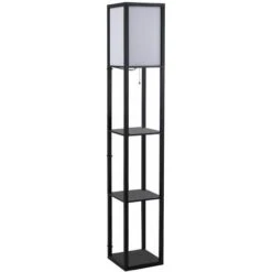 HOMCOM Lámpara De Pie De Madera Con 3 Estantes Para Bombilla E27 Potencia Máx. 40W Lámpara Moderna Para Salón Dormitorio 26x26x160 Cm Negro Y Blanco