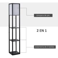 HOMCOM Lámpara De Pie De Madera Con 3 Estantes Para Bombilla E27 Potencia Máx. 40W Lámpara Moderna Para Salón Dormitorio 26x26x160 Cm Negro Y Blanco -Trio Ventas 18715656 4