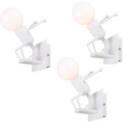 3PCS Lámpara De Pared Con Forma De Persona Apliques De Pared Creativa Vívida Lustre Infantil Moderna Para Habitación De Niños, Dormitorio, Pasillo, Restaurante, Cocina Blanco