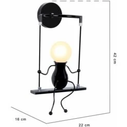 Decoración De Oscilación Apliques De Pared Forma Humana De Dibujos Animados Lámpara De Pared Creativa Lámpara De Pared De Metal Moderna Para Dormitorio Habitación De Niños Negro -Trio Ventas 19372864 4