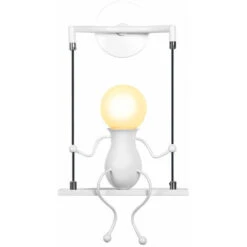 Decoración De Oscilación Apliques De Pared Forma Humana De Dibujos Animados Lámpara De Pared Creativa Lámpara De Pared De Metal Moderna Para Dormitorio Habitación De Niños Blanco