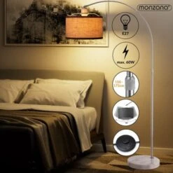 Monzana Lámpara Arco Altura Ajustable 150-175cm Pantalla Inclinable Ø25cm Base De Mármol Ø30cm Lámparas De Pie E27 60V