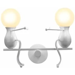 Lámpara De Pared Nórdica Simple De Hierro Forjado Apliques De Pared Creativa Humanoide Lámpara De Araña De 2 Cabezas Para Sala De Estar Dormitorio Habitación Para Niños Blanco