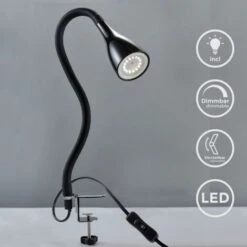 B.K.Licht - Flexo LED Con Pinza, Para Escritorio, Luz De Lectura Con Iluminación Regulable De 3 Niveles, 5 W, 230 V Y 400 Lúmenes, índice De Protección IP20, Color Negro