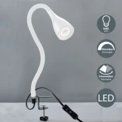 B.K.Licht - Flexo LED Con Pinza, Para Escritorio, Luz De Lectura Con Iluminación Regulable De 3 Niveles, 5 W, 230 V Y 400 Lúmenes, índice De Protección IP20, Color Blanco