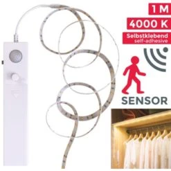 1m LED Tira De Luz I 2W I Sensor De Movimiento Para Gabinete I Blanco Frío 4000K I Cubierta De Silicona I Iluminación De Muebles I Autoadhesiva