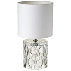 Lámpara De Mesa Tallada Luxury De Cristal Blanca, De ø 15x29 Cm -