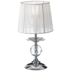 Lámpara De Mesita De Noche Luxury De Metal Y Cristal Blanca, De ø 17x31 Cm -