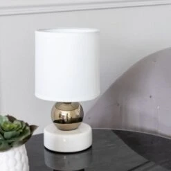 Lámpara De Mesita De Noche Moderna Blanca De Cerámica Para Dormitorio Fantasy - -Trio Ventas 24313116 3