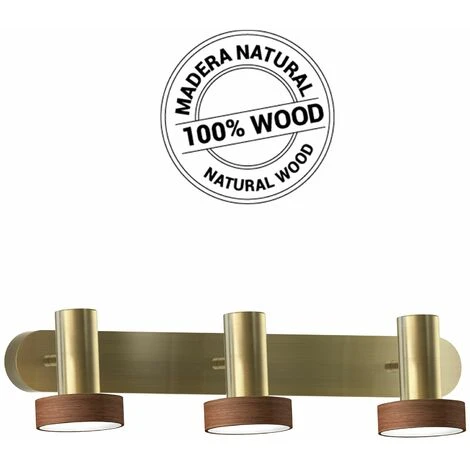 Regleta De Baño Con Focos LED 3x5W Cuero Viejo/Madera IP23 3 Regleta De Baño Con Focos LED 3x5W Cuero Viejo/Madera IP23