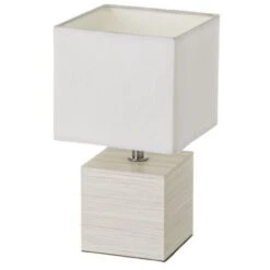 Lámpara De Mesita De Noche Nórdica De Madera Y Lino Beige, De 14x14x26 Cm -