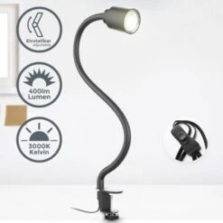 B.K.Licht LED Abrazadera De Luz Incl. 5W GU10 Iluminador I Blanco Cálido I Cuello De Cisne Flexible I Giratorio I Interruptor De Conmutación I Cuello De Cisne I Metal I Negro-mate