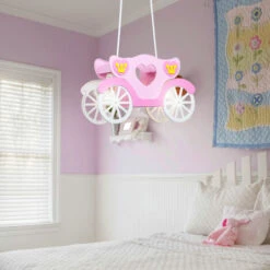 LED 19 Vatios Niños Luz De Techo Niña Colgante Rosa Claro Princesa Carruaje Habitación Infantil
