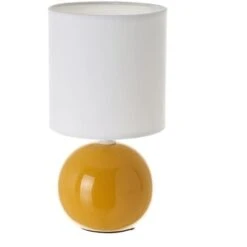Lámpara Mesita De Noche De Bola De Cerámica Mostaza De Ø 13x24 Cm -