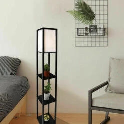 Lámpara De Pie Organizador Suelo Con 4 Estantes De Madera Lectura Pantalla LED E27 26 X 26 X 160cm Negro 9 Lámpara De Pie Organizador Suelo Con 4 Estantes De Madera Lectura Pantalla LED E27 26 X 26 X 160cm Negro -Trio Ventas 33534145 3