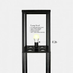 Lámpara De Pie Organizador Suelo Con 4 Estantes De Madera Lectura Pantalla LED E27 26 X 26 X 160cm Negro 10 Lámpara De Pie Organizador Suelo Con 4 Estantes De Madera Lectura Pantalla LED E27 26 X 26 X 160cm Negro -Trio Ventas 33534145 4