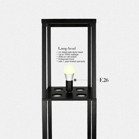 Lámpara De Pie Organizador Suelo Con 4 Estantes De Madera Lectura Pantalla LED E27 26 X 26 X 160cm Negro 6 Lámpara De Pie Organizador Suelo Con 4 Estantes De Madera Lectura Pantalla LED E27 26 X 26 X 160cm Negro - Imagen 4