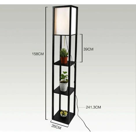 Lámpara De Pie Organizador Suelo Con 4 Estantes De Madera Lectura Pantalla LED E27 26 X 26 X 160cm Negro 7 Lámpara De Pie Organizador Suelo Con 4 Estantes De Madera Lectura Pantalla LED E27 26 X 26 X 160cm Negro - Imagen 5