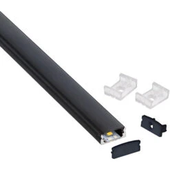 KIT - Perfil Aluminio BARLIS Para Tiras LED, 1 Metro, Negro