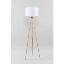 Lámpara De Pie Trípode De Madera Lámpara De Pie Trípode De Madera Lámpara De Pie De Diseño Escandinavo, Color Natural Con Pantalla Redonda En Blanco, 1x E27, H 160 Cm -Trio Ventas 35678914 5