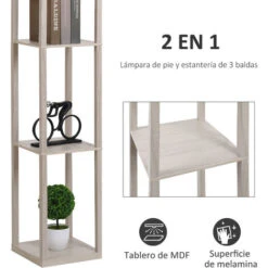 HOMCOM Lámpara De Pie De Madera Con 3 Estantes Para Bombilla E27 Potencia Máx. 40W Lámpara Moderna Para Salón Dormitorio 26x26x160 Cm Roble Y Blanco -Trio Ventas 37214011 4
