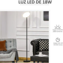 HOMCOM Lámpara De Pie LED 18 W/1800 Lm Con 3 Color Temperatura Cabezal Giratorio Y Base De Metal Lámpara De Lectura Para Salón Dormitorio Ø28x171,5 Cm -Trio Ventas 40294112 4