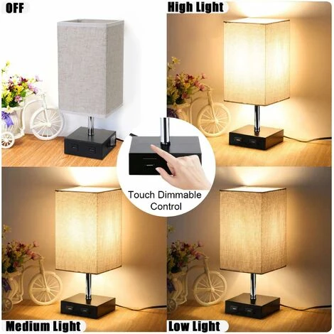 Lámpara De Mesita De Noche Táctil Regulable Con 2 USB Con Bombilla E27 Lámpara De Mesa Con Pantalla De Tela Beige Para Mesita De Noche Bar Dormitorio Sala De Estar Hotêl Café Habitación Infantil Sala 4 Lámpara De Mesita De Noche Táctil Regulable Con 2 USB Con Bombilla E27 Lámpara De Mesa Con Pantalla De Tela Beige Para Mesita De Noche Bar Dormitorio Sala De Estar Hotêl Café Habitación Infantil Sala - Imagen 2