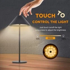 Lámpara De Mesa LED Táctil Inalámbrica Regulable 4000mAh 3000k Recargable IP54 Impermeable USB, Lámpara De Noche Iluminación Interior Y Exterior (negro) -Trio Ventas 49542232 2