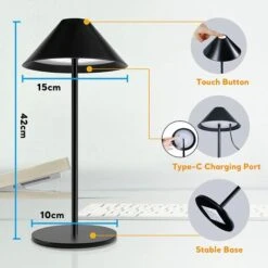 Lámpara De Mesa LED Táctil Inalámbrica Regulable 4000mAh 3000k Recargable IP54 Impermeable USB, Lámpara De Noche Iluminación Interior Y Exterior (negro) -Trio Ventas 49542232 4