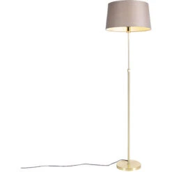 QAZQA Rústico Lámpara De Pie Oro/latón Pantalla Lino Visón 45cm - PARTE Acero /Textil Alargada /Cilíndra /Redonda Adecuado Para LED Max. 1 X 60 Watt