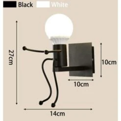 Luz De Pared Robot, Aplique De Pared Negro De Estilo Retro Contemporáneo Creativo, Luces De Pared Para Dormitorio, Mesita De Noche, Habitación De Niños, Pasillo, Escalera (negro) -Trio Ventas 52777273 2