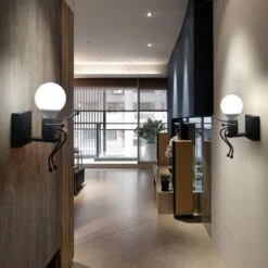 Luz De Pared Robot, Aplique De Pared Negro De Estilo Retro Contemporáneo Creativo, Luces De Pared Para Dormitorio, Mesita De Noche, Habitación De Niños, Pasillo, Escalera (negro) -Trio Ventas 52777273 3