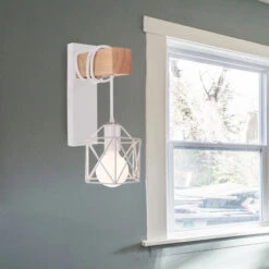 Lámpara De Pared Con Forma De Cubo De Apliques De Pared De Madera Retro Aplique De Pared Cuadrado Creativo Moderno Para Mesita De Noche Loft Escalera Blanco -Trio Ventas 52857240 2