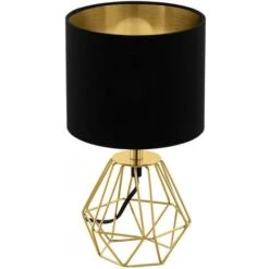 Lámpara De Sobremesa Eglo Carlton 2 60W Forma Cilíndrica Ø 16 Cm. Dormitorio, Oficina Y Zona De Trabajo. Estilo Moderno Y Diseño. Acero Y Textil. Color Dorado, Latón Y Negro