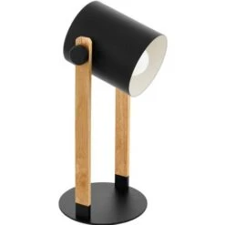 Lámpara De Sobremesa Eglo France Hornwood 28W Forma Cilíndrica 42×21 Cm. Dormitorio, Oficina Y Zona De Trabajo. Estilo Retro Y Vintage. Acero Y Madera. Color Crema, Marrón Y Negro