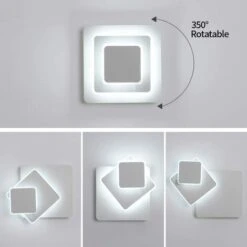 Lámpara De Pared Interior, 15 W Cuadrada Aplique Giratorio, 3 En 1 Luz De Pared Acrílica Blanca De 6000 K Luz Blanca, Luz De Iluminación Decorativa Para Dormitorio, Pasillo, Sala De Estar, Oficina -Trio Ventas 53771713 4