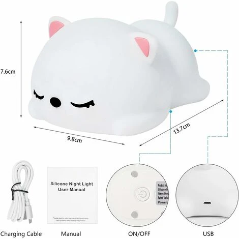 Luz De Noche Portátil Para Niños, Lámpara De Gato De Silicona LED De 7 Colores, Lámpara De Habitación De Bebé, Lámpara De Cambio De Color Linda Recargable Por USB, Regalo De Cumpleaños De Navidad 4 Luz De Noche Portátil Para Niños, Lámpara De Gato De Silicona LED De 7 Colores, Lámpara De Habitación De Bebé, Lámpara De Cambio De Color Linda Recargable Por USB, Regalo De Cumpleaños De Navidad - Imagen 2