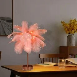 LED De Control Remoto De La Pluma De La Luz De Hierro De La Base De Metal De La Luz De La Noche De Diente De León Alambre De Cobre Pluma De La Lámpara De Mesa Romántica -Trio Ventas 55567445 4