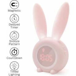 Bonito Reloj Despertador Matutino De Inducción En Forma De Conejo, Ajuste Automático Inteligente De Luz De Respiración, Pantalla Automática De Hora/fecha/temperatura, Control De Voz O Temblor