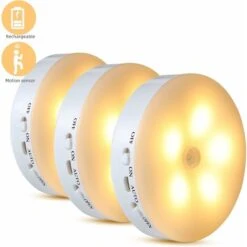Juego De 3 Luces Nocturnas Recargables Con Sensor De Movimiento Luz Nocturna Automática Montada En La Pared Lámpara De Luz Nocturna LED Para Niños Para Habitación De Bebé, Sala De Estar, Garaje, Baño
