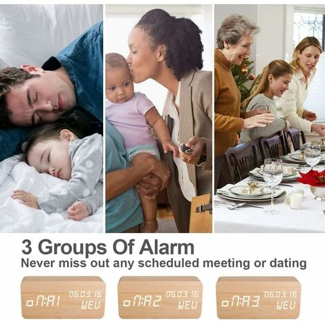 Despertador LED De Madera Artificial, Reloj Digital Activado Por Sonido, Con Temperatura/humedad/calendario Brillo USB/enchufe De Batería 4 Despertador LED De Madera Artificial, Reloj Digital Activado Por Sonido, Con Temperatura/humedad/calendario Brillo USB/enchufe De Batería - Imagen 2